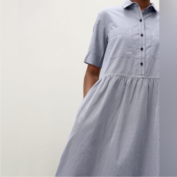 Everlane The Parklet Shirtdress Blue and White Size 6 Midi Cotton - Picture 4 of 8
